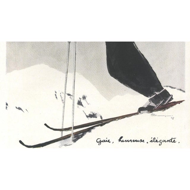 Mid-Century Modern 1947 Mid-Century French Fashion Sport Print for the Woman Who Loves to Ski For Sale - Image 3 of 3