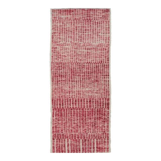 Modern Tribal Moroccan Rug With Geometric Design in Raspberry Red 4'7 X 11'7 For Sale