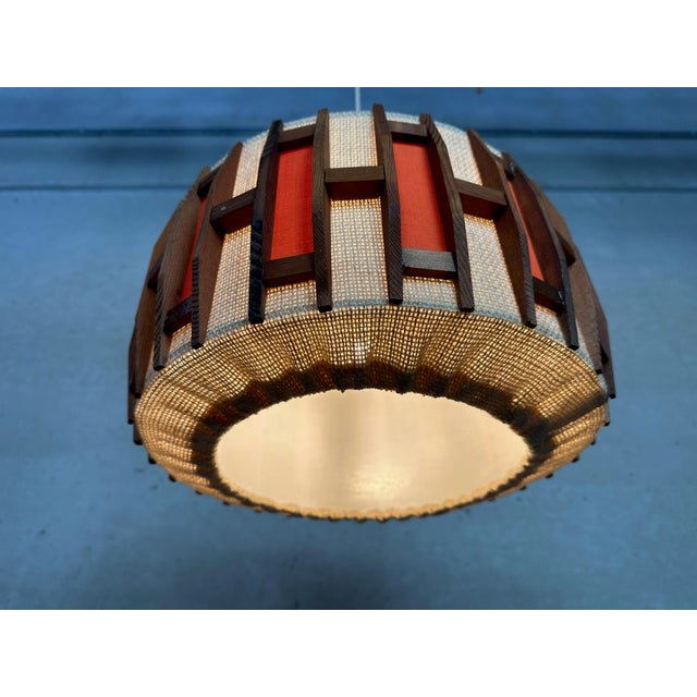1970s Vintage Pendant Lamp in Jute and Teak from Massive, 1970s For Sale - Image 5 of 8