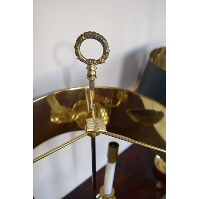1960s Empire Brass Bouillotte Lamps with Green Tole Shades, 1960s, Set of 2 For Sale - Image 5 of 11
