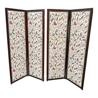 Antique Crewel Folding Screen For Sale