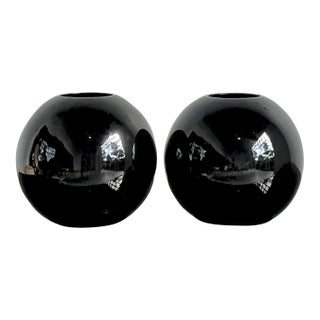 Vintage Boho Glazed Ceramic Sphere Vases - A Pair For Sale