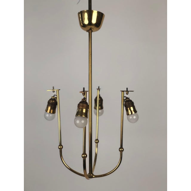 4-Arm Chandelier in Brass with Silk Shades, Austria, 1930s For Sale - Image 16 of 17