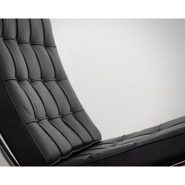 Silver Barcelona Chair in Black Leather by Ludwig Mies Van Der Rohe for Knoll International For Sale - Image 8 of 13