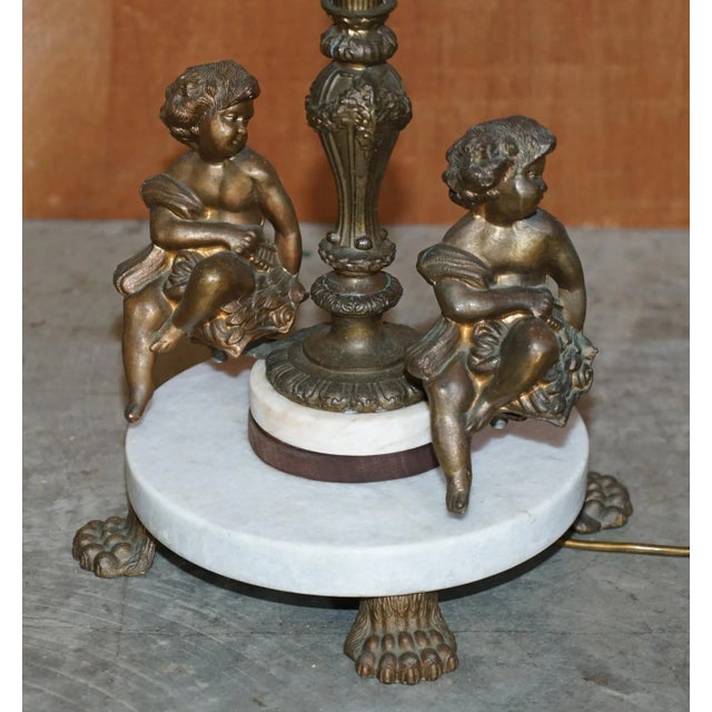 Marble & Brass Floor Standing Lamp with Cherub Puttis Angel, 1920s For Sale - Image 3 of 13