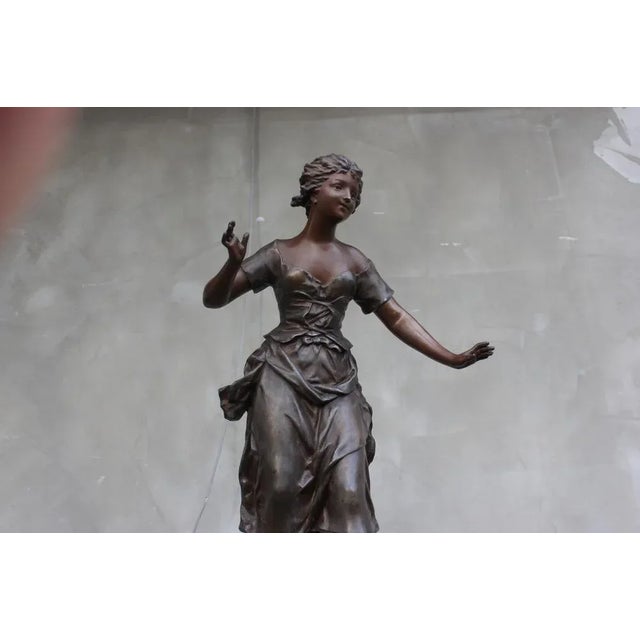 French Sculpture of Girl on Wood Base by Ernest Rancoulet For Sale - Image 10 of 12