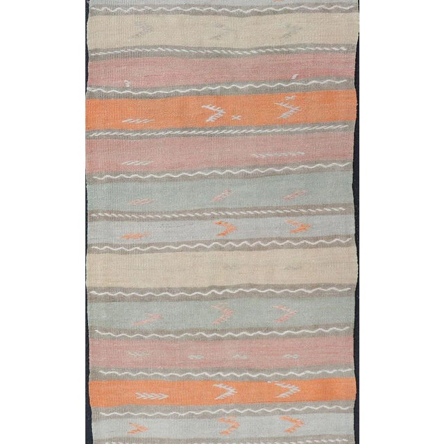 Mid 20th Century Geometric Stripe Vintage Turkish Kilim Flat-Weave Runner in Multi Color For Sale In Atlanta - Image 6 of 11
