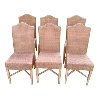 Set of Six Vintage Woven Wicker Dining Chairs For Sale