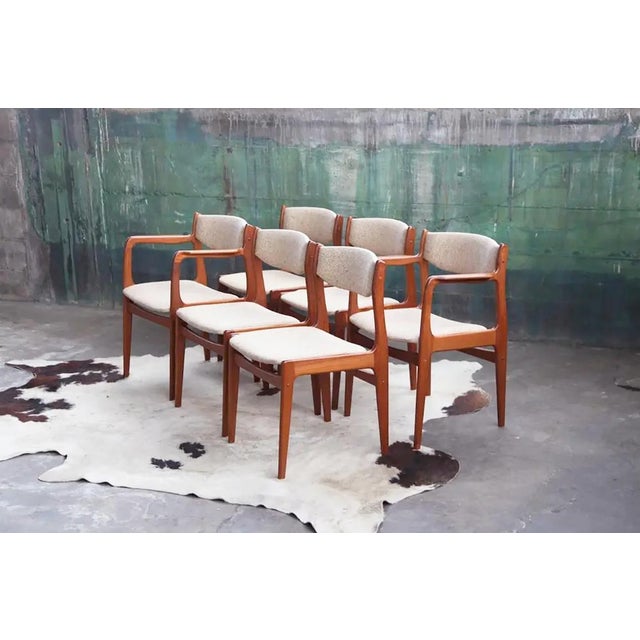 White Danish Teak 60s 70s Larsen Dining Table + 6 Benny Linden Teak Chairs Set of 7 For Sale - Image 8 of 14