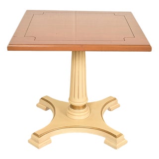 Hollywood Regency Cherry Wood and Cream Lacquered Pedestal Tea Table or Occasional Side Table by Mersman, Circa 1960s For Sale