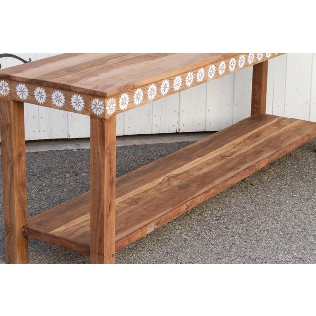 Reclaimed Teak Blossom Inlaid Console For Sale - Image 11 of 13