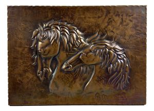 High Relief Painting of Horses in Embossed Copper by Studio Cellini