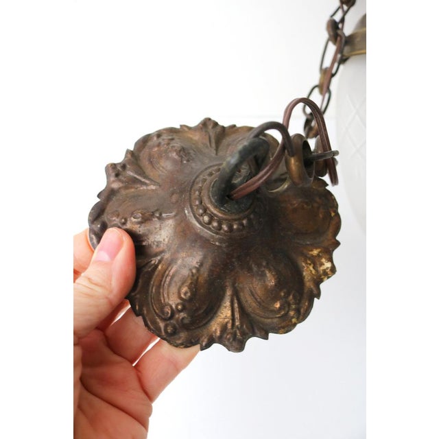 Antique French Teardrop Hall Lantern in Brass with Etched Frosted Glass, 1890s For Sale - Image 12 of 16