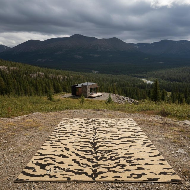 Hand-Tufted New Zealand Wool Rug in Beige & Black Tiger Pattern For Sale - Image 6 of 9