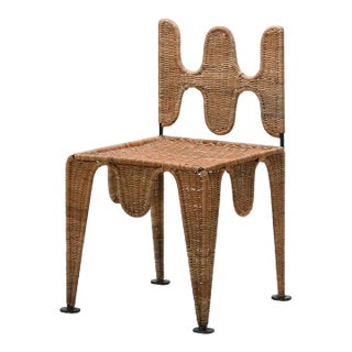 Mid-Century Modern Ripple Weave Chair in Wrought Iron and Wicker For Sale