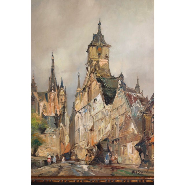 A beautiful oil painting of a church by Dutch artist Leendert de Vogel (1909-1979) in a Romantic/Impressionist style....