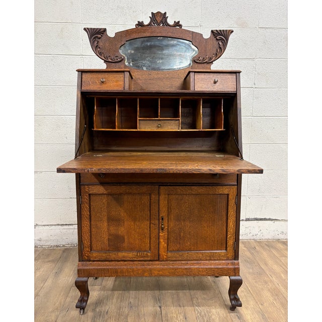 Antique Victorian Oak Secretary Desk For Sale - Image 10 of 15