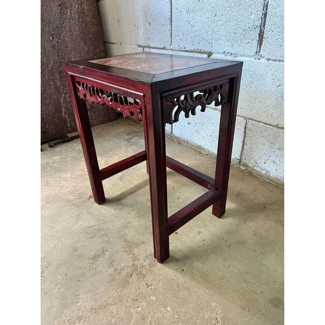 Chinese Hardwood Marble Inserted Side Table. For Sale In Washington DC - Image 6 of 8