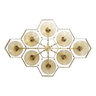 21st Century Hive Satin Brass Amber Bubbles Murano Flush Mount by Fabio LTD For Sale