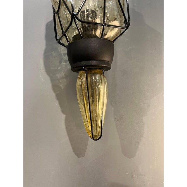 1980s Clear Murano Glass Wall Light with Black Metal Frame, Italy, 1980s For Sale - Image 5 of 10