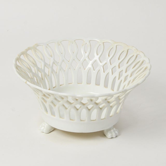 Early 20th Century Antique French Porcelain Basket Fruit Bowl With Lion Paw Feet Lattice For Sale - Image 5 of 11