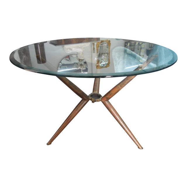 Italian Modern Brass Tripod Table With Glass Top. Our lovely Italian Gio Ponti inspired brass center table, dining table,...