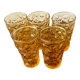Mid 20th Century Anchor Hocking Milano Honey Gold Juice Glasses - Set of 5 For Sale