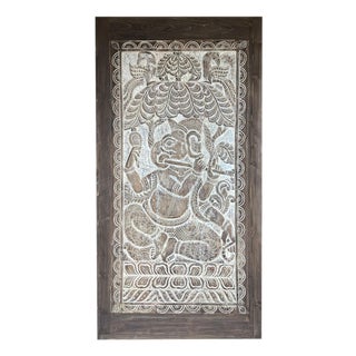 Vintage Indian Ganesha Carved Door Panel Wall Art For Sale