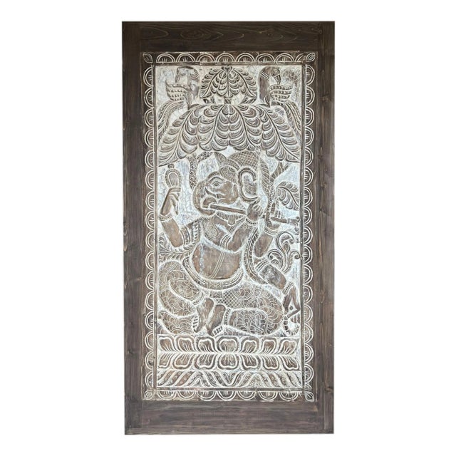 Vintage Indian Ganesha Carved Door Panel Wall Art For Sale
