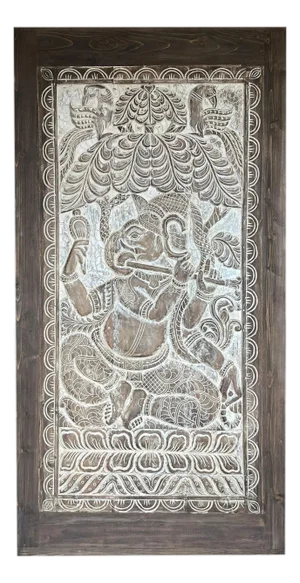 Vintage Indian Ganesha Carved Door Panel Wall Art