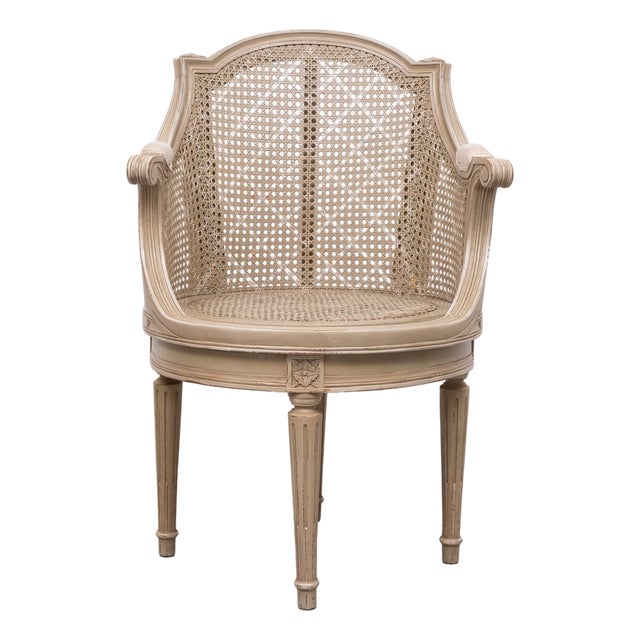 Louis XVI Style Barrel Cane Desk Chair, 1900 For Sale
