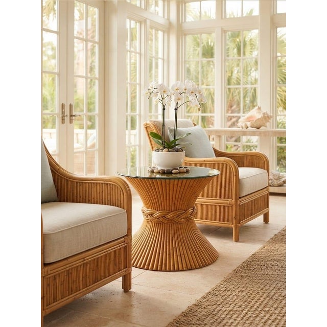 Vintage Gabriella Crespi Style Pencil Reed & Rattan Hourglass Side Table For Sale - Image 9 of 11