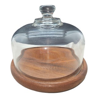 Vintage Goodwood Teak Cheese Board With Glass Dome For Sale