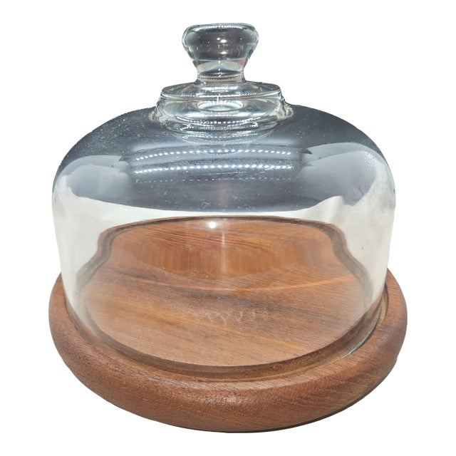 Vintage Goodwood Teak Cheese Board With Glass Dome For Sale