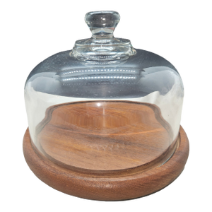 Vintage Goodwood Teak Cheese Board With Glass Dome