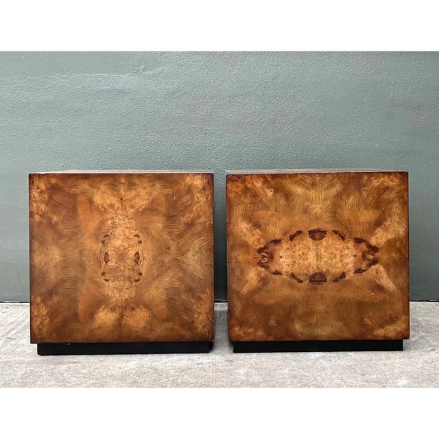 Coffee Vintage Burl Wood Cube Tables - Pair For Sale - Image 8 of 12