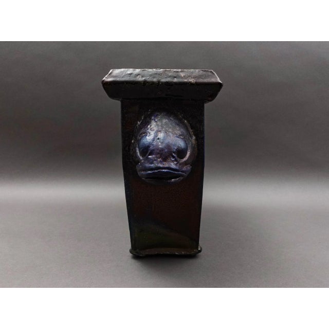 Mid-Century Modern Mid 20th Century Charles Pearson Whitehead Street Studio Key West Fish Head Raku Art Pottery Vase For Sale - Image 3 of 10
