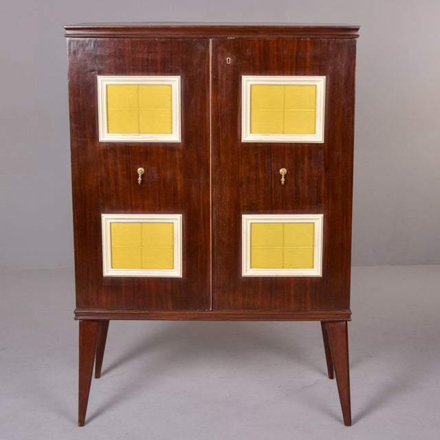 Mid-Century Modern Tall Mid Century Italian Bar Cabinet With Yellow Glass Panels and Mirrored Interior For Sale - Image 3 of 12