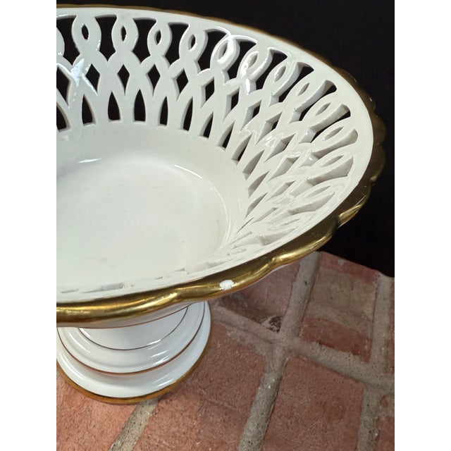White Vintage Italian Ceramic White Reticulated Pedestal Basket Fruit Bowl / Compote For Sale - Image 8 of 11