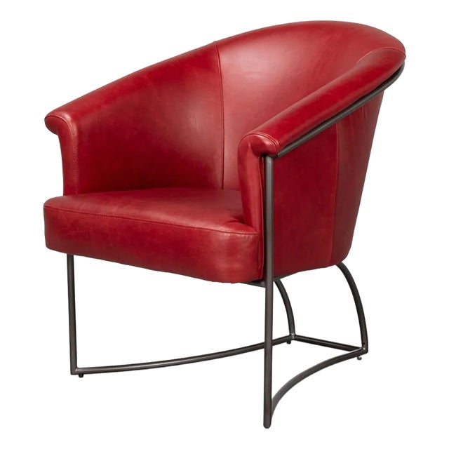 Red Leather Tub Chair For Sale