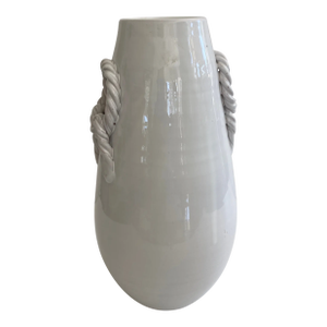 White Glazed Tall Vase With Braided Handles