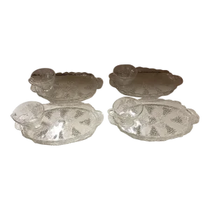 Vintage Anchor Hocking Serva-Snack Set, Clear Glass Plates and Cups- 8 Pieces