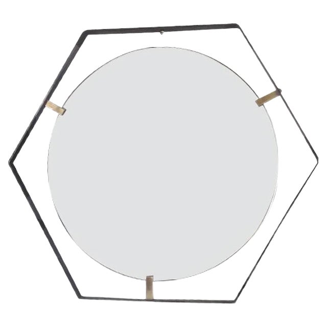 Mid-Century Brass and Steel Mirror For Sale