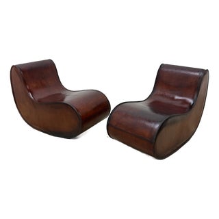 Gregorio Spini "Sutra" Distressed Leather Lounge Chairs for Kundalini - A Pair For Sale