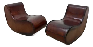 Gregorio Spini "Sutra" Distressed Leather Lounge Chairs for Kundalini - A Pair