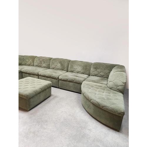 Vintage Green Velvet Quilted Modular Sofa, 1970s For Sale - Image 6 of 7