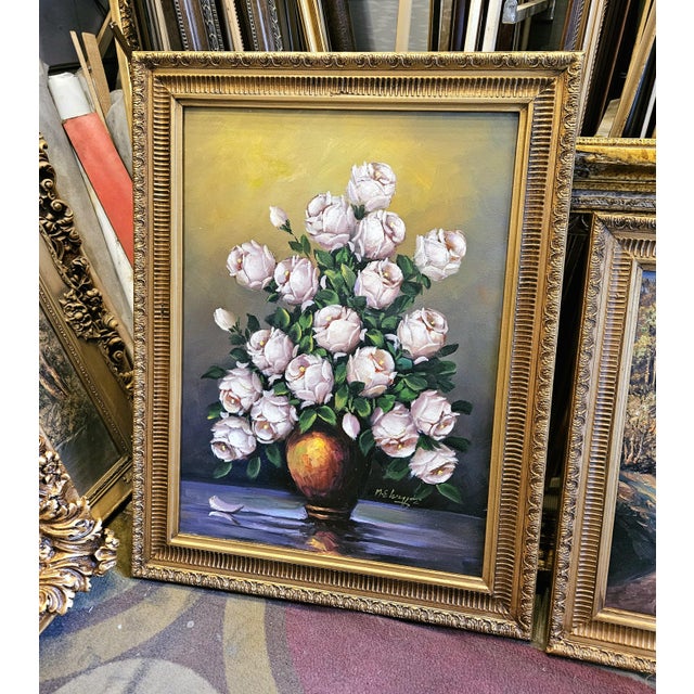 French Elegant French-Style Floral Wall Art – Romantic Rose Bouquet in an Ornate Gilded Frame For Sale - Image 3 of 3