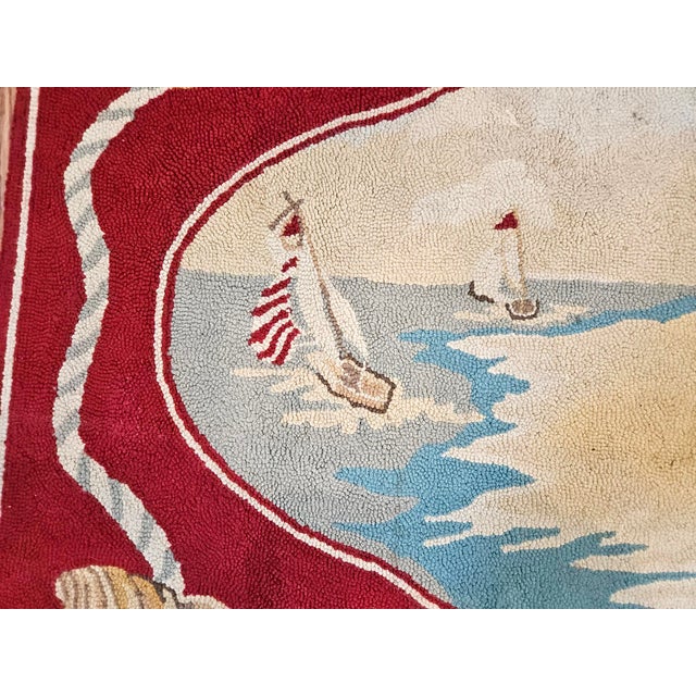 Red Claire Murray Design Hand-Hooked Wool Rug, Coastal Scene With Sailboats and Seashells For Sale - Image 8 of 15