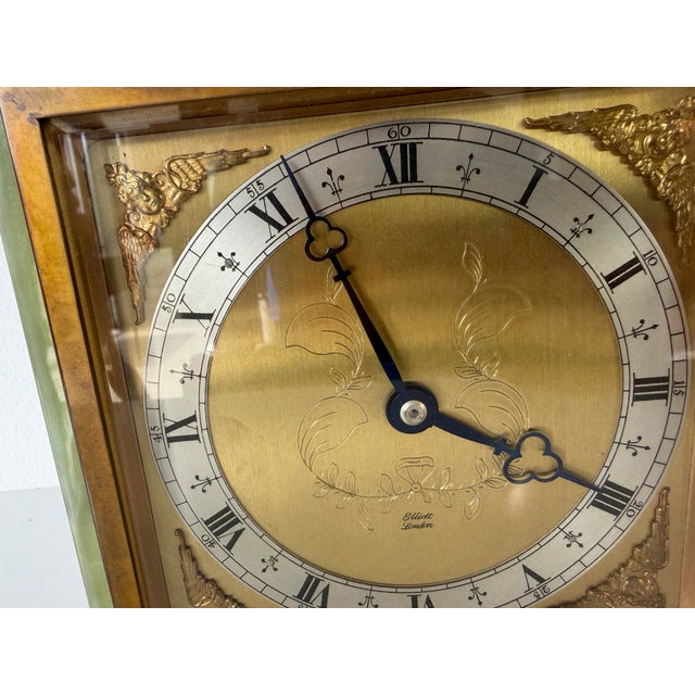 1960s Vintage Elliott London Green Onyx 8-Day Mechanical Mantel Clock – Made in England For Sale - Image 5 of 12