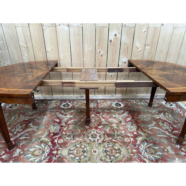 Louis XVI Extendable Oval Table Walnut and Burl Marquetry For Sale - Image 3 of 8